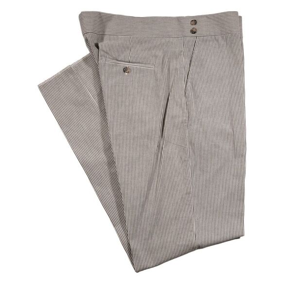 Mens Gurkha Pants 40 Beige Striped Slim Straight Chinos Flat Front Trousers